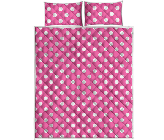 Pink And White Polka Dot Pattern Print Quilt Bed Set
