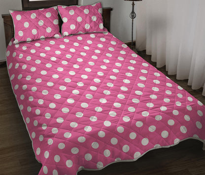 Pink And White Polka Dot Pattern Print Quilt Bed Set