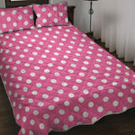 Pink And White Polka Dot Pattern Print Quilt Bed Set