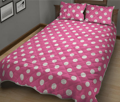 Pink And White Polka Dot Pattern Print Quilt Bed Set