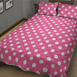 Pink And White Polka Dot Pattern Print Quilt Bed Set