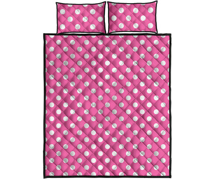 Pink And White Polka Dot Pattern Print Quilt Bed Set