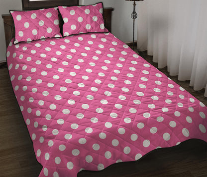 Pink And White Polka Dot Pattern Print Quilt Bed Set