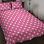 Pink And White Polka Dot Pattern Print Quilt Bed Set