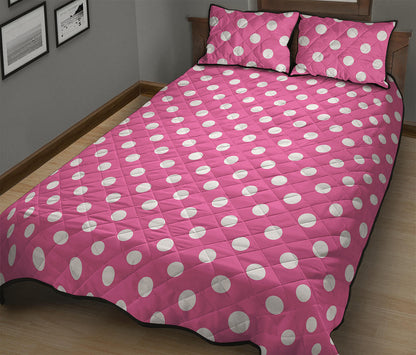 Pink And White Polka Dot Pattern Print Quilt Bed Set