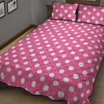 Pink And White Polka Dot Pattern Print Quilt Bed Set