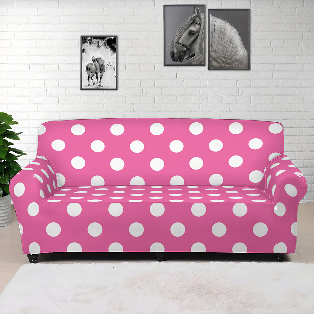 Pink And White Polka Dot Pattern Print Sofa Cover
