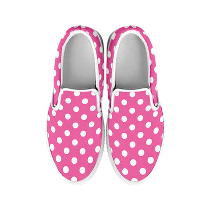 Pink And White Polka Dot Pattern Print White Slip On Shoes