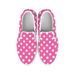 Pink And White Polka Dot Pattern Print White Slip On Shoes