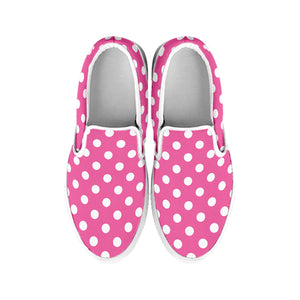 Pink And White Polka Dot Pattern Print White Slip On Shoes