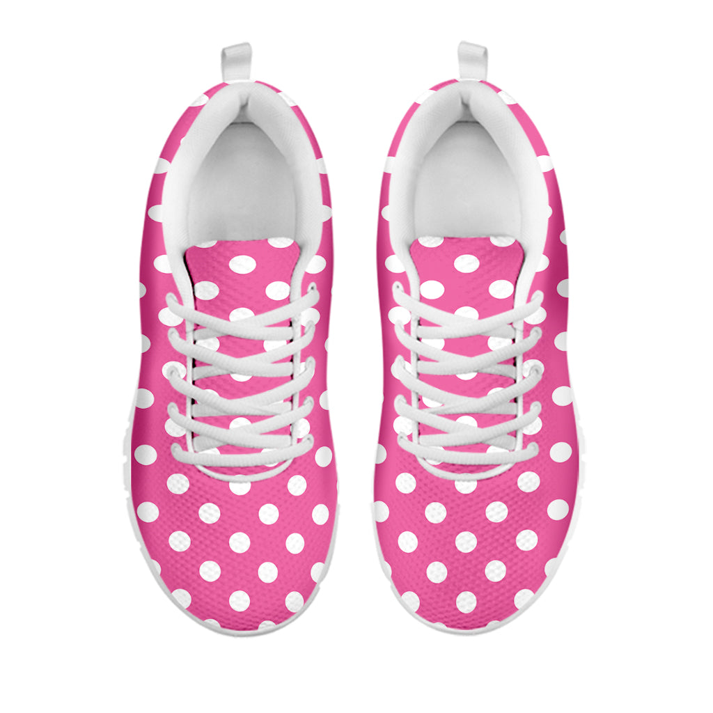 Pink And White Polka Dot Pattern Print White Sneakers