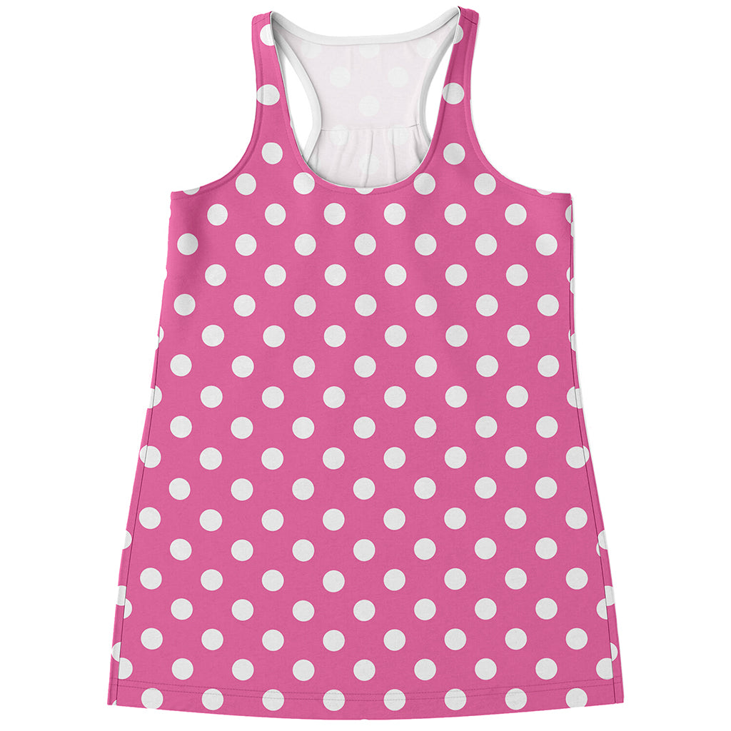 Pink And White Polka Dot Pattern Print Women's Racerback Tank Top