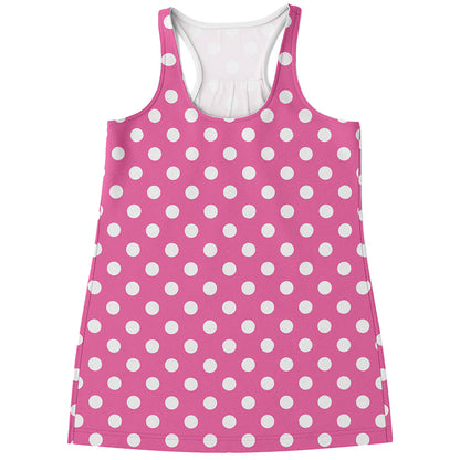 Pink And White Polka Dot Pattern Print Women's Racerback Tank Top