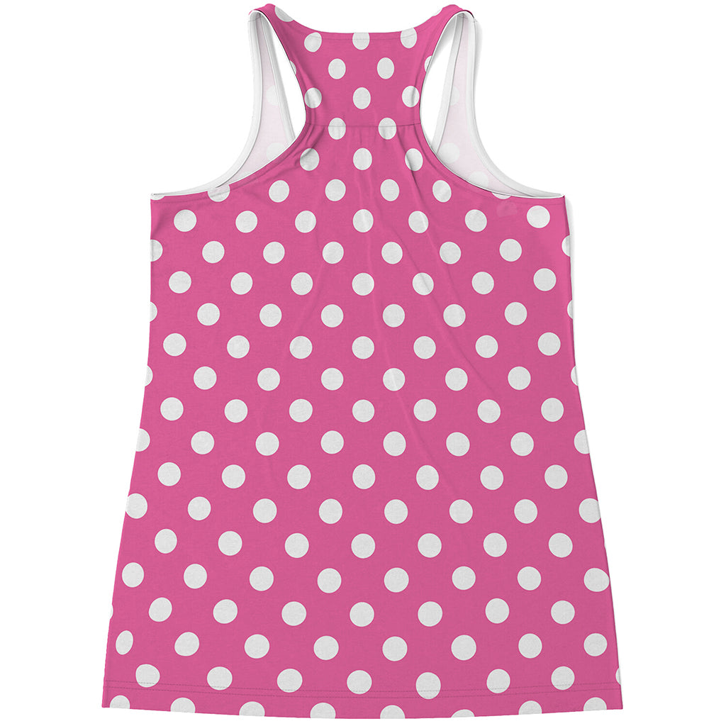 Pink And White Polka Dot Pattern Print Women's Racerback Tank Top