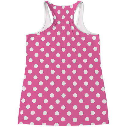 Pink And White Polka Dot Pattern Print Women's Racerback Tank Top