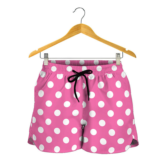 Pink And White Polka Dot Pattern Print Women's Shorts