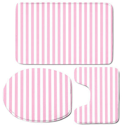 Pink And White Striped Pattern Print 3 Piece Bath Mat Set