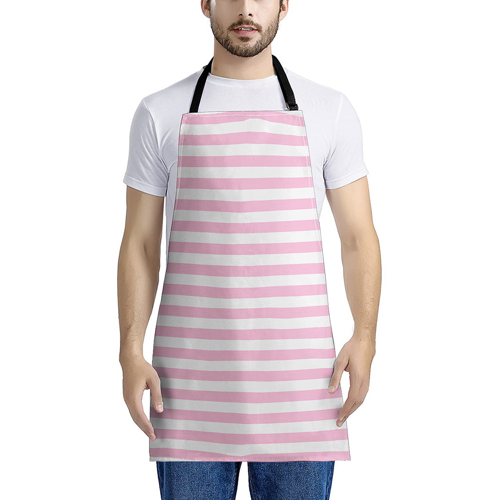Pink And White Striped Pattern Print Apron