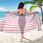 Pink And White Striped Pattern Print Beach Sarong Wrap