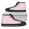 Pink And White Striped Pattern Print Black High Top Sneakers