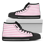 Pink And White Striped Pattern Print Black High Top Shoes