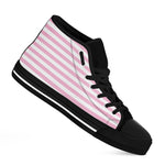 Pink And White Striped Pattern Print Black High Top Shoes