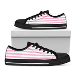Pink And White Striped Pattern Print Black Low Top Shoes