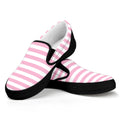 Pink And White Striped Pattern Print Black Slip On Sneakers
