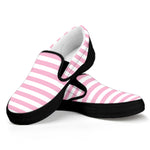 Pink And White Striped Pattern Print Black Slip On Shoes