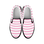 Pink And White Striped Pattern Print Black Slip On Shoes