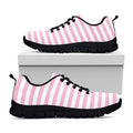 Pink And White Striped Pattern Print Black Running Shoes