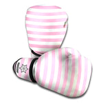 Pink And White Striped Pattern Print Boxing Gloves