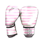 Pink And White Striped Pattern Print Boxing Gloves