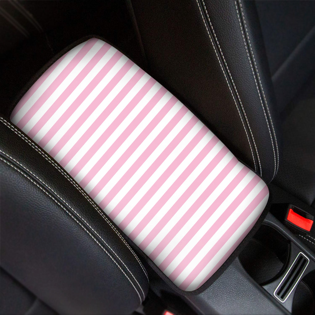 Pink And White Striped Pattern Print Car Center Console Cover
