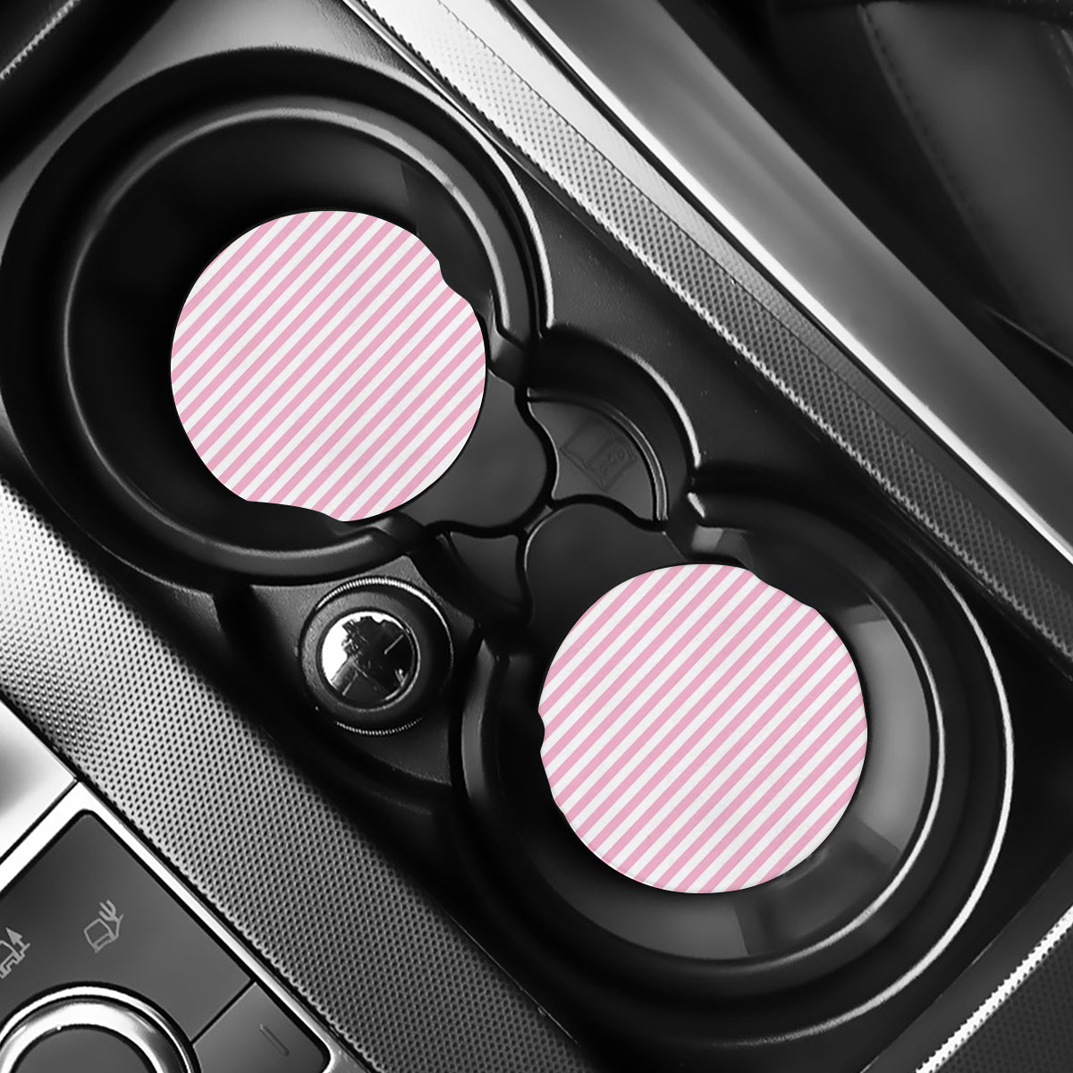 Pink And White Striped Pattern Print Car Coasters