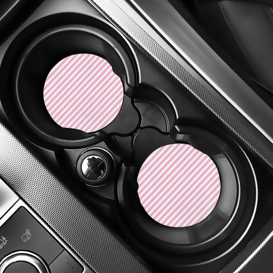 Pink And White Striped Pattern Print Car Coasters