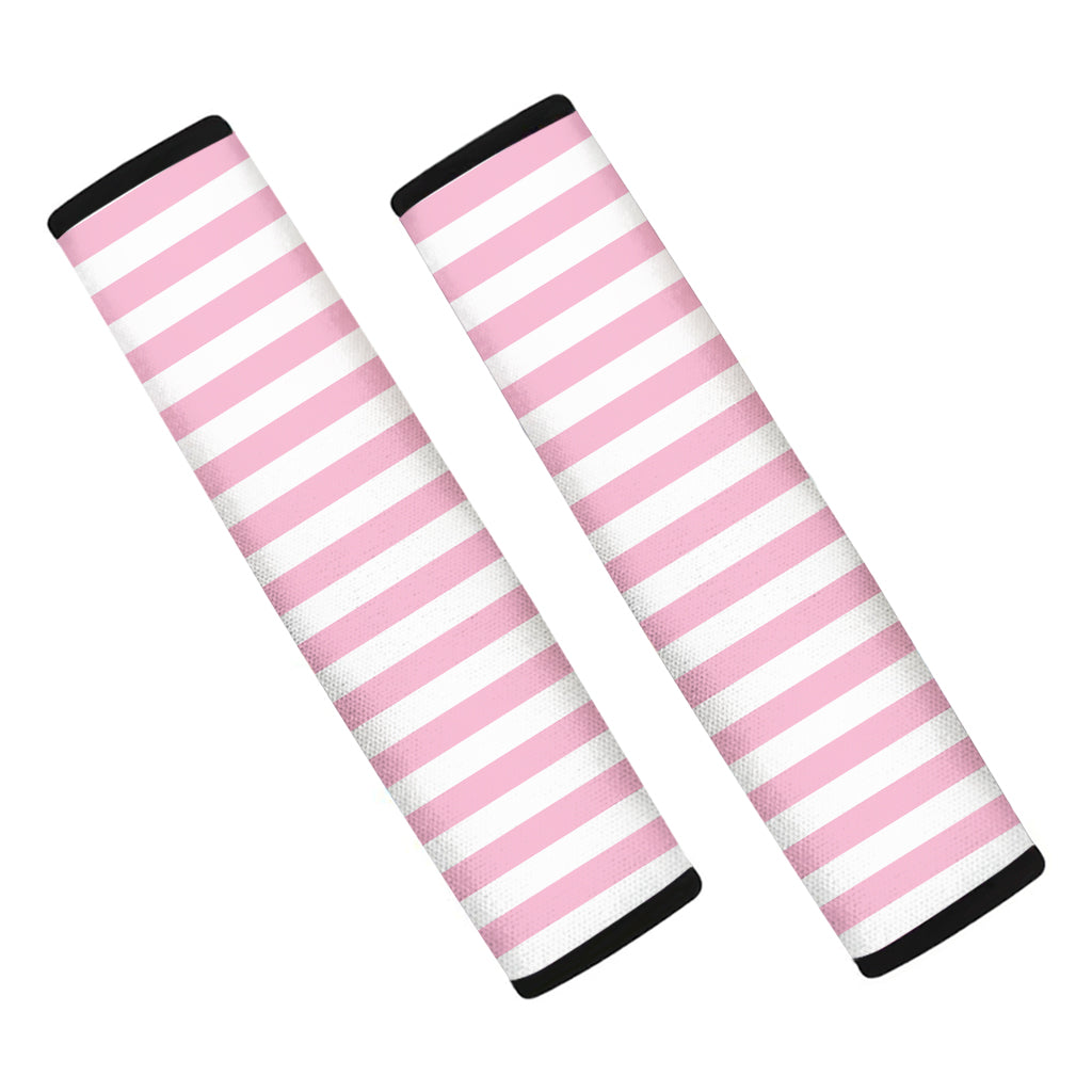 Pink And White Striped Pattern Print Car Seat Belt Covers