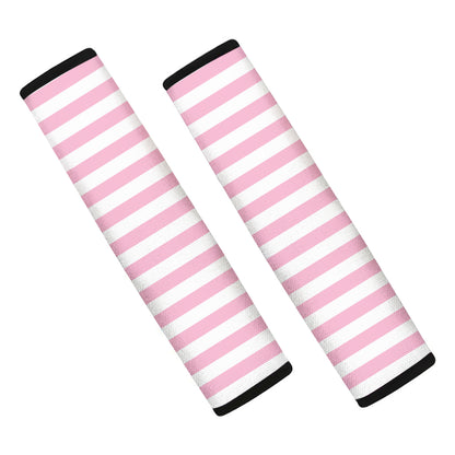 Pink And White Striped Pattern Print Car Seat Belt Covers