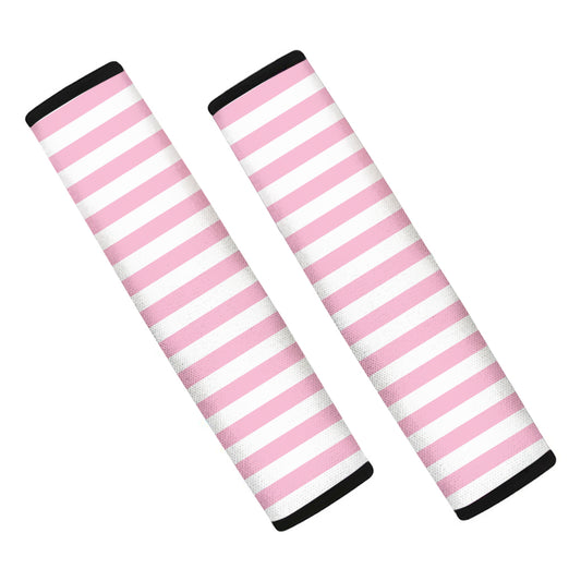 Pink And White Striped Pattern Print Car Seat Belt Covers