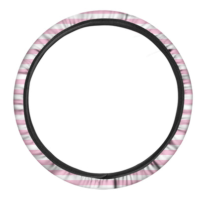 Pink And White Striped Pattern Print Car Steering Wheel Cover