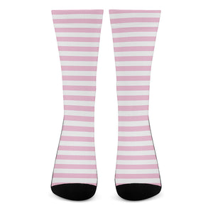 Pink And White Striped Pattern Print Crew Socks