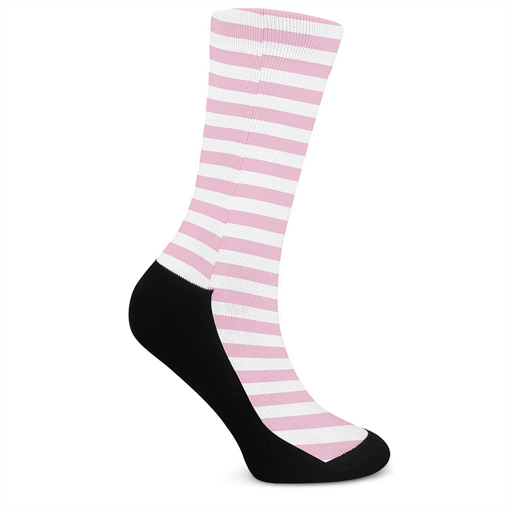 Pink And White Striped Pattern Print Crew Socks