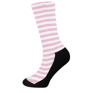 Pink And White Striped Pattern Print Crew Socks