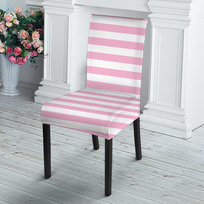 Pink And White Striped Pattern Print Dining Chair Slipcover