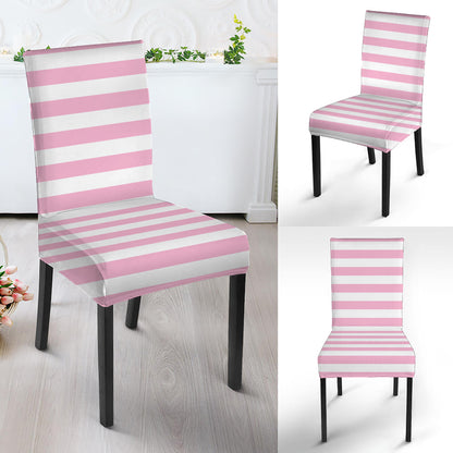Pink And White Striped Pattern Print Dining Chair Slipcover