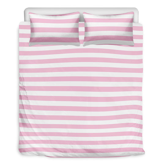Pink And White Striped Pattern Print Duvet Cover Bedding Set