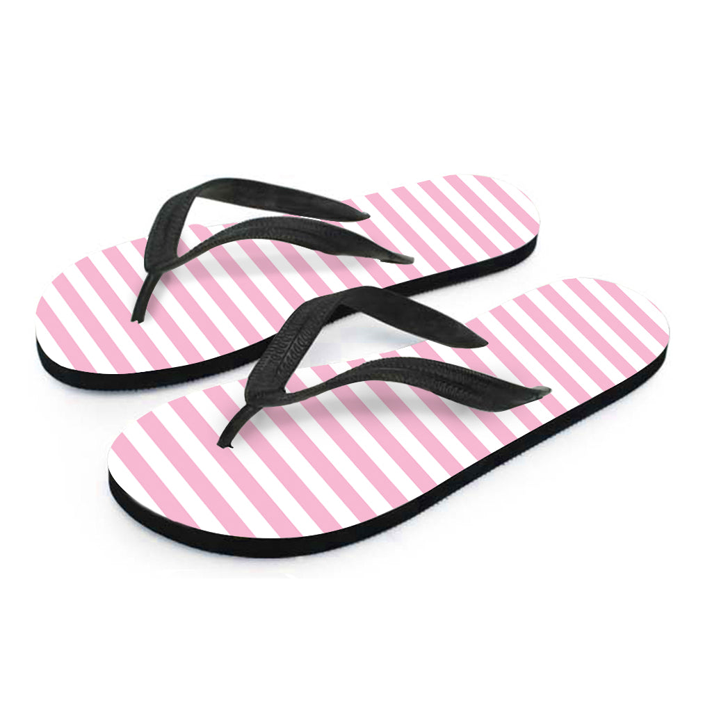Pink And White Striped Pattern Print Flip Flops