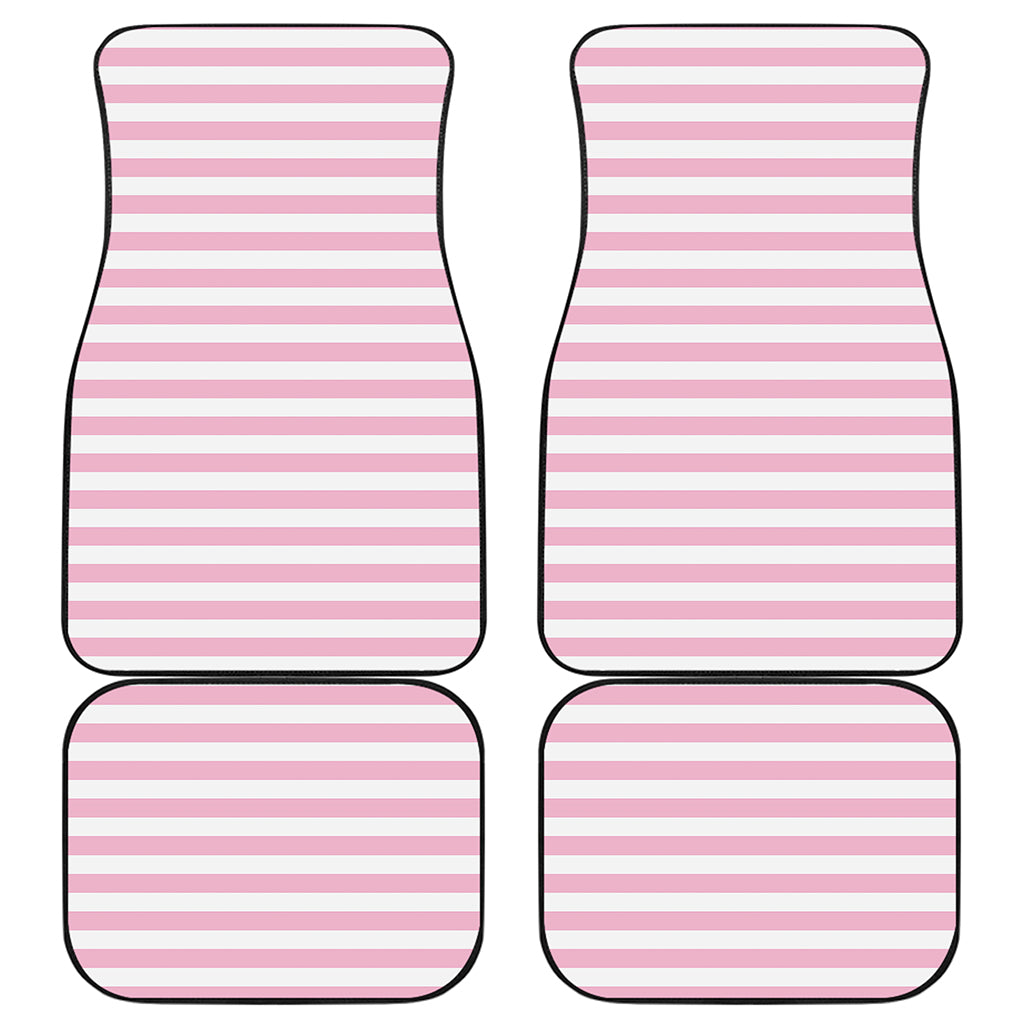Pink And White Striped Pattern Print Front and Back Car Floor Mats
