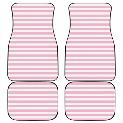 Pink And White Striped Pattern Print Front and Back Car Floor Mats
