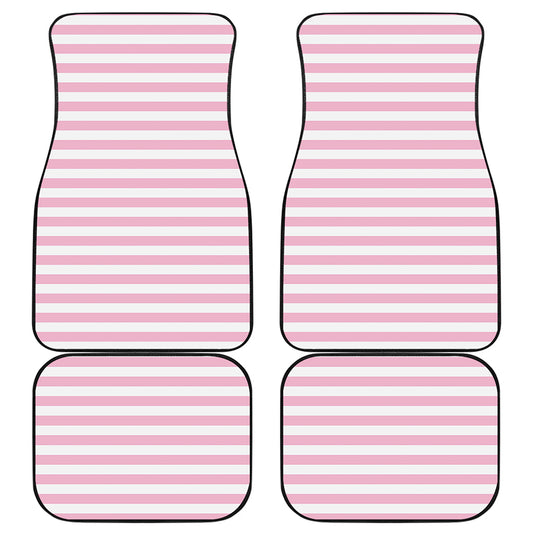 Pink And White Striped Pattern Print Front and Back Car Floor Mats